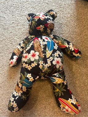 Tropical Floral Plush Teddy Bear - Black hand made Hawaiian print